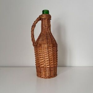 Woven Basket Wine Bottle with Green Glass